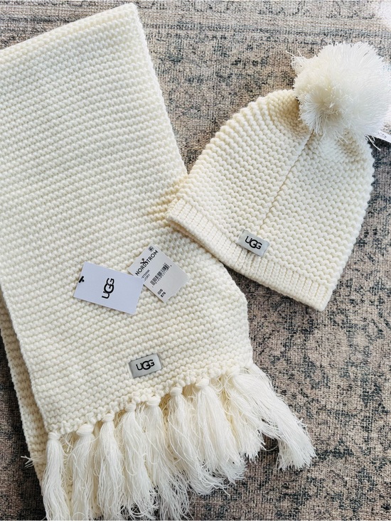 UGG Accessories - UGG Kids Ivory Knit Pom Beanie and Tassel Scarf Set